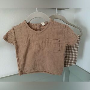 Quincy Mae Organic Unisex 2 Piece Set - Tan/Gingham